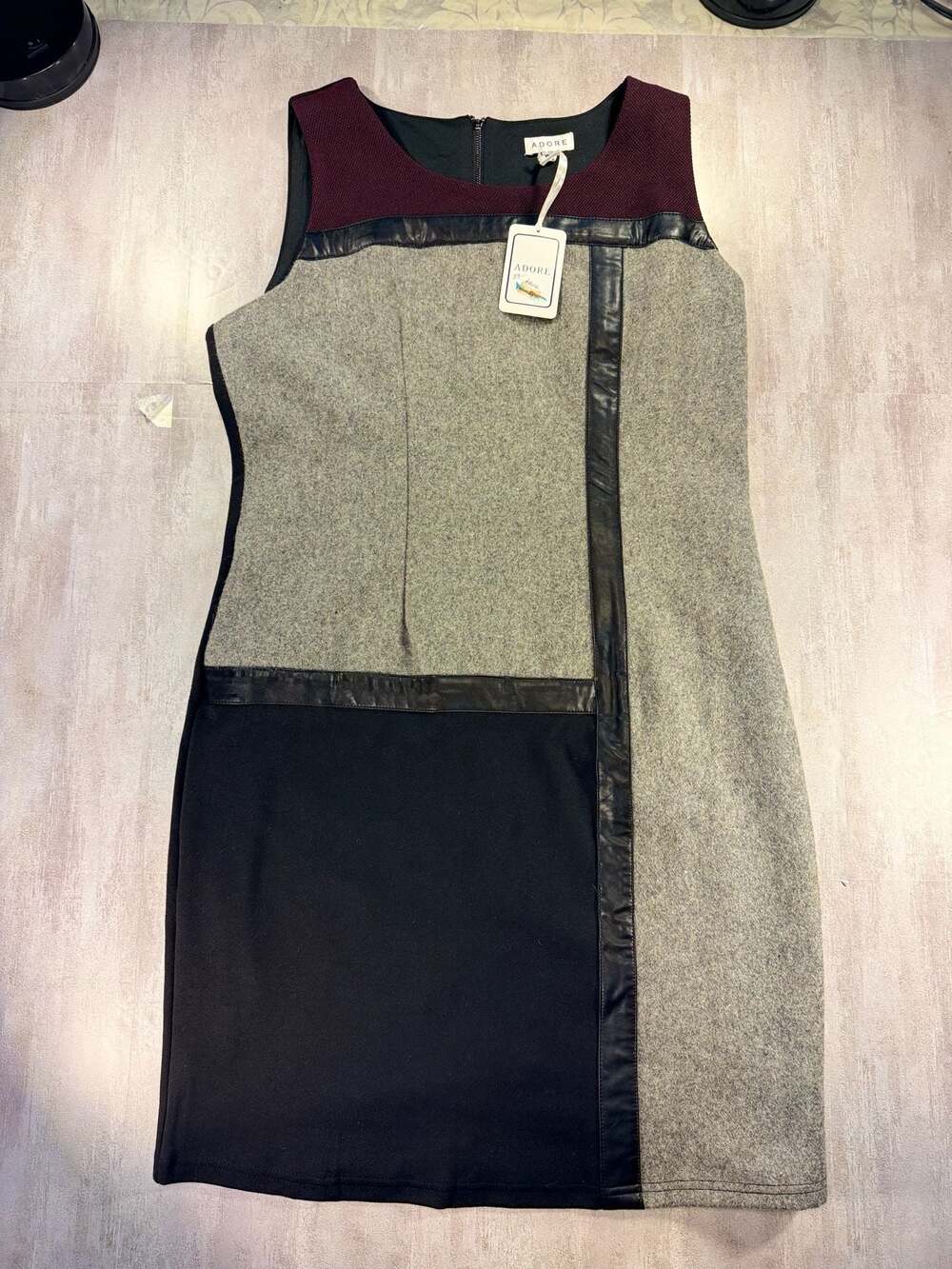 Adore Color Block Sleeveless Knit Sheath Dress with Faux Leather Trim Size XL